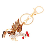 Max Cock Rooster Chicken Keychain Crystal Bag Pendant Key Ring Gift Jewelry Gold