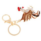 Max Cock Rooster Chicken Keychain Crystal Bag Pendant Key Ring Gift Jewelry Gold