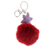 Max Faux Fur Ball Plush Pendant Key Chain Key Ring for Women Bag/Car/Purse Red