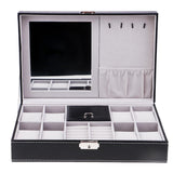 Max 8 Slots Watch Box with Lock and Mirror Watch Display Storage Case Black