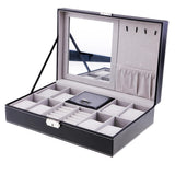Max 8 Slots Watch Box with Lock and Mirror Watch Display Storage Case Black