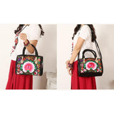 Max Chinese Style Women Handbag Embroidery Tote Shoulder Bags Two Blue Camellia