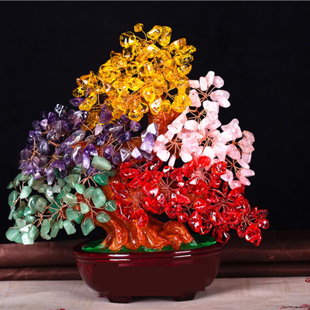 Max Natural Crystal Gemstone Bonsai Lucky Tree Reiki Home Decoration Five Colors