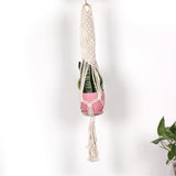 Max 35" Beige Manual Knitted Cotton Rope PLANT HANGER Flower Pot Holder Basket D