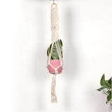 Max 35" Beige Manual Knitted Cotton Rope PLANT HANGER Flower Pot Holder Basket D