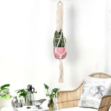 Max 35" Beige Manual Knitted Cotton Rope PLANT HANGER Flower Pot Holder Basket D