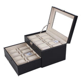 Max 20 Slots PU Leather Watch Display Case Glass Top Jewelry Storage Organizer