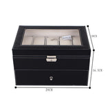 Max 20 Slots PU Leather Watch Display Case Glass Top Jewelry Storage Organizer