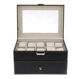 Max 20 Slots PU Leather Watch Display Case Glass Top Jewelry Storage Organizer