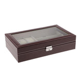 Max 9 Grids PU Leather Watch Box Storage Organizer Glasses Display Case Brown