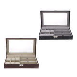 Max 9 Grids PU Leather Watch Box Storage Organizer Glasses Display Case Brown