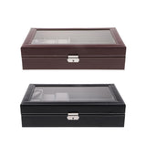 Max 9 Grids PU Leather Watch Box Storage Organizer Glasses Display Case Brown