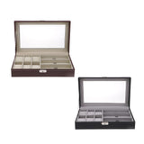 Max 9 Grids PU Leather Watch Box Storage Organizer Glasses Display Case Brown