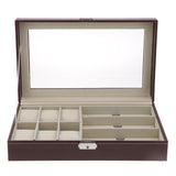 Max 9 Grids PU Leather Watch Box Storage Organizer Glasses Display Case Brown