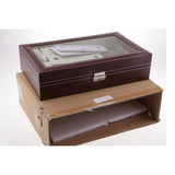 Max 9 Grids PU Leather Watch Box Storage Organizer Glasses Display Case Brown