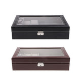Max 9 Grids PU Leather Watch Box Storage Organizer Glasses Display Case Brown