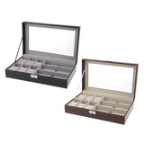 Max 9 Grids PU Leather Watch Box Storage Organizer Glasses Display Case Brown