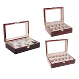 Max 12 Slots Wood Watch Display Case Holder Glass Top Jewelry Storage Organizer