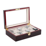 Max 12 Slots Wood Watch Display Case Holder Glass Top Jewelry Storage Organizer