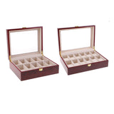 Max 12 Slots Wood Watch Display Case Holder Glass Top Jewelry Storage Organizer