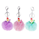 Max Santa Claus Fluffy Ball Keychain Keyring Car Key Chain Ring Hanging Decor Green