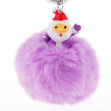 Max Santa Claus Fluffy Ball Keychain Keyring Car Key Chain Ring Hanging Decor Purple