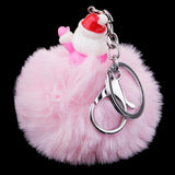 Max Santa Claus Fluffy Ball Keychain Keyring Car Key Chain Ring Hanging Decor Pink