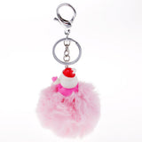 Max Santa Claus Fluffy Ball Keychain Keyring Car Key Chain Ring Hanging Decor Pink