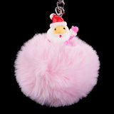 Max Santa Claus Fluffy Ball Keychain Keyring Car Key Chain Ring Hanging Decor Pink