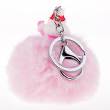 Max Santa Claus Fluffy Ball Keychain Keyring Car Key Chain Ring Hanging Decor Pink