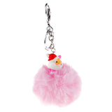 Max Santa Claus Fluffy Ball Keychain Keyring Car Key Chain Ring Hanging Decor Pink