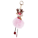 Max Christmas Deer Keychain Soft Fluffy Ball Keyring Gift Bag Decoration Pink