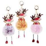 Max Christmas Deer Keychain Soft Fluffy Ball Keyring Gift Bag Decoration Pink