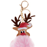 Max Christmas Deer Keychain Soft Fluffy Ball Keyring Gift Bag Decoration Pink