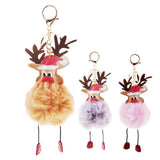 Max Christmas Deer Keychain Soft Fluffy Ball Keyring Gift Bag Decoration Pink