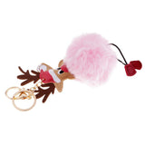 Max Christmas Deer Keychain Soft Fluffy Ball Keyring Gift Bag Decoration Pink