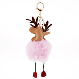 Max Christmas Deer Keychain Soft Fluffy Ball Keyring Gift Bag Decoration Pink