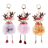 Max Christmas Deer Keychain Soft Fluffy Ball Keyring Gift Bag Decoration Pink