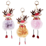 Max Christmas Deer Keychain Soft Fluffy Ball Keyring Gift Bag Decoration Pink