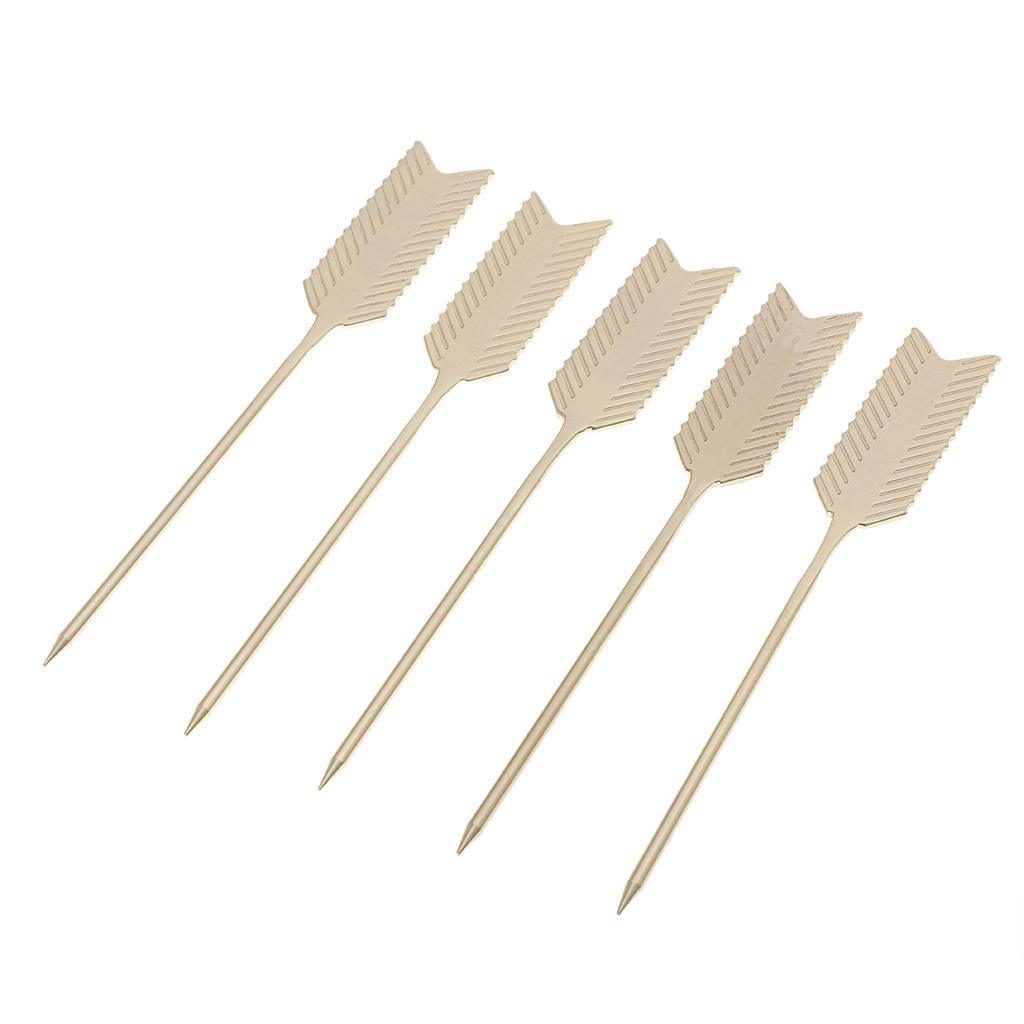 Max 5Pieces Stainless Steel Cocktail Picks Martini Fruit Stick for Party Golden