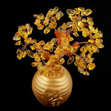 Max Wealth Lucky Money Tree Feng Shui Crystal Plastic Tree Home Decor Yellow
