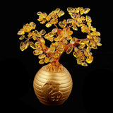 Max Wealth Lucky Money Tree Feng Shui Crystal Plastic Tree Home Decor Yellow