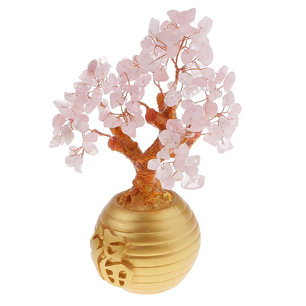 Max Wealth Lucky Money Tree Feng Shui Crystal Plastic Tree Home Decor Pink