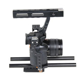 Maxbell DSLR Rod Rig Camera Video Holder Mount Stabilizer Cage + Handle Grip for Sony A7 A7R A7S -Black+Orange