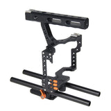 Maxbell DSLR Rod Rig Camera Video Holder Mount Stabilizer Cage + Handle Grip for Sony A7 A7R A7S -Black+Orange