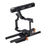 Maxbell DSLR Rod Rig Camera Video Holder Mount Stabilizer Cage + Handle Grip for Sony A7 A7R A7S -Black+Orange