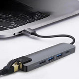 Maxbell 5 in 1 Type C Hub to USB3.0 HDMI 4K Gigabit Ethernet Rj45 Adapter  Gray