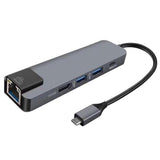 Maxbell 5 in 1 Type C Hub to USB3.0 HDMI 4K Gigabit Ethernet Rj45 Adapter  Gray