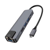 Maxbell 5 in 1 Type C Hub to USB3.0 HDMI 4K Gigabit Ethernet Rj45 Adapter  Gray