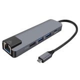 Maxbell 5 in 1 Type C Hub to USB3.0 HDMI 4K Gigabit Ethernet Rj45 Adapter  Gray
